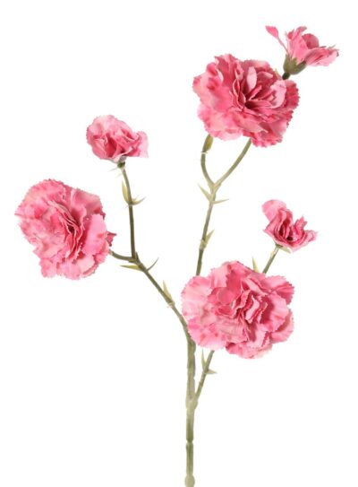Kunstbloem Anjer (Dianthus) 3x vertakt, met 3 bloemen (3 L, 3 S), 56 cm, real touch