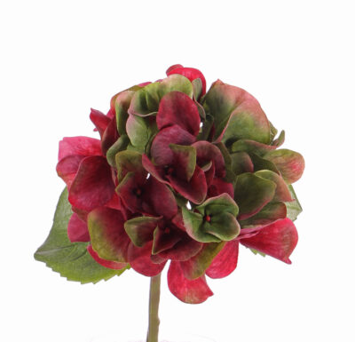 Kunstbloem Hortensia (Hydrangea) 'Sensitive' 1 grote bloem (24 blaadjes), Ø 15 cm & 2 bladeren, 33 cm