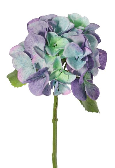 Kunstbloem Hortensia (Hydrangea) 'Sensitive' 1 grote bloem (24 blaadjes), Ø 15 cm & 2 bladeren, 33 cm