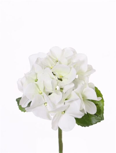 Kunstbloem Hortensia (Hydrangea) 'Sensitive' 1 grote bloem (24 blaadjes), Ø 15 cm & 2 bladeren, 33 cm