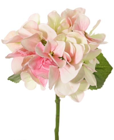 Kunstbloem Hortensia (Hydrangea) 'Sensitive' 1 grote bloem (24 blaadjes), Ø 15 cm & 2 bladeren, 33 cm