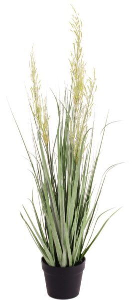 Kunstplant Grasplant (Miscanthus) met 3 pluimen, 44 blad, (PVC), 100 cm, in pot