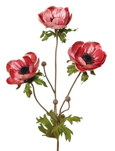 Kunstbloem Anemoon 3 bloemen mauve 73cm