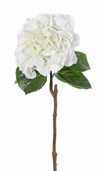Kunstbloem Hortensia met blad wit 60cm