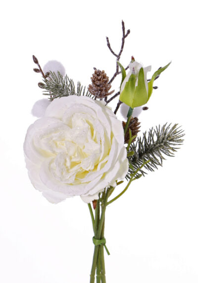Kunstboeketje Mix kerst wit 28cm